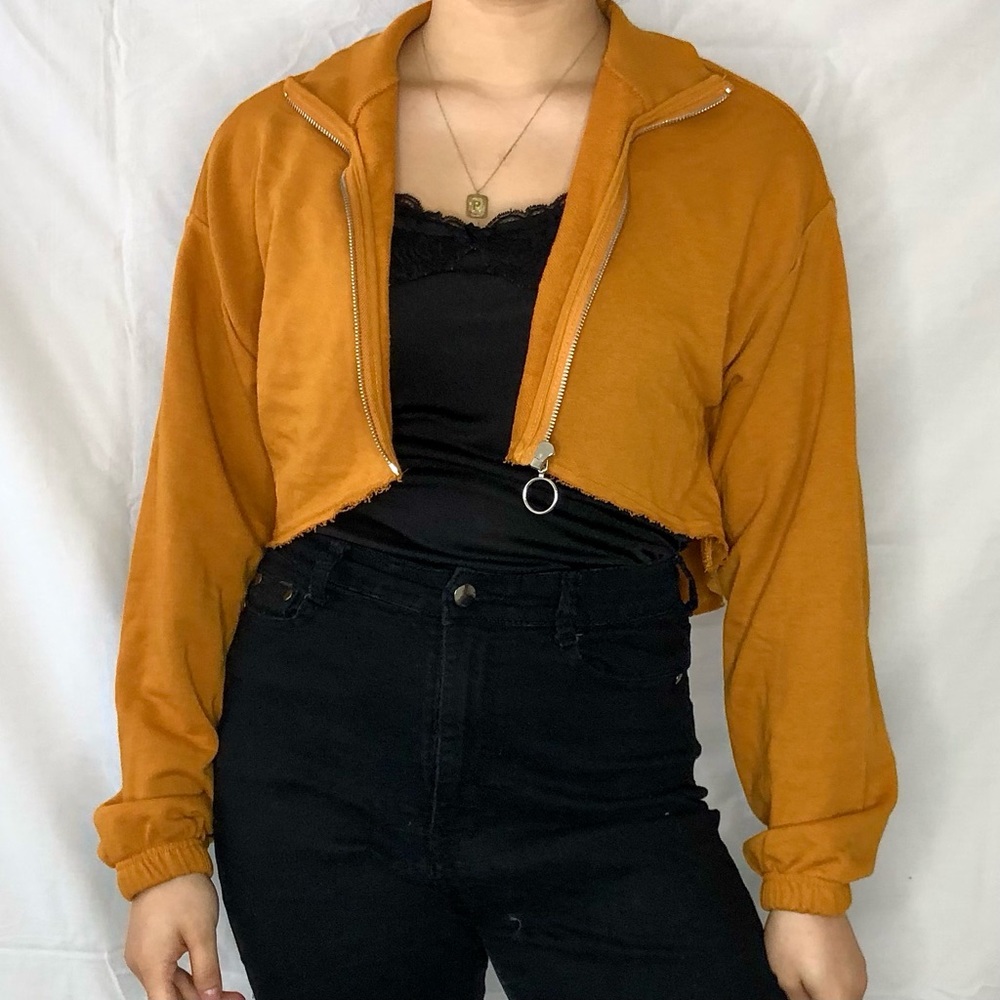 Women’s Juniors Burnt Orange Nutmeg O-ring Zipper Cropped Jacket Size M